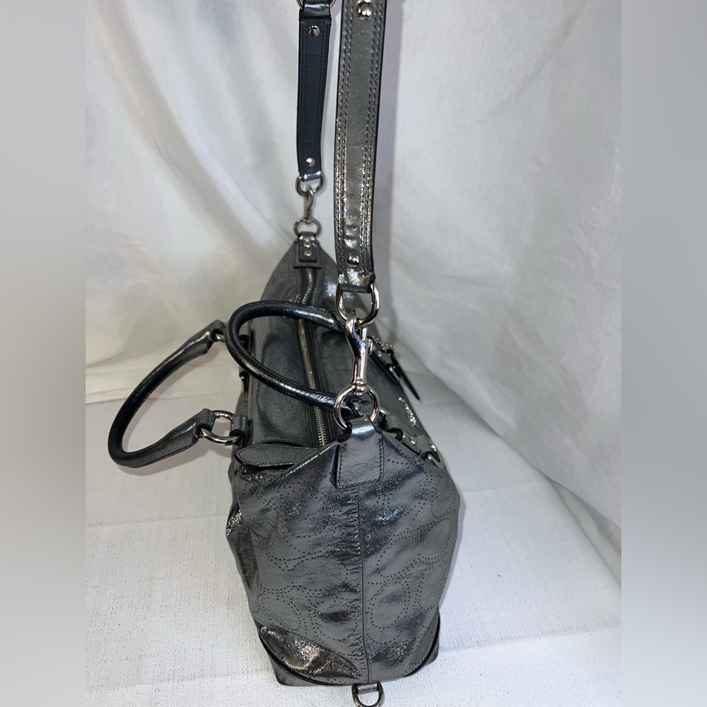 Coach Metallic Silver Leather Satchel Bag-see callouts - Picture 4 of 15